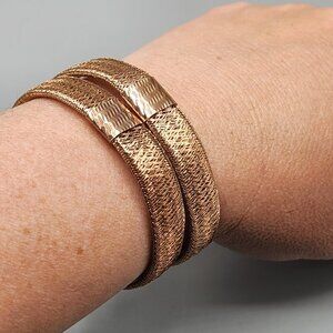 2 Sterling Silver  Rose Gold Tone Mesh Stretchy Bangle Bracelets